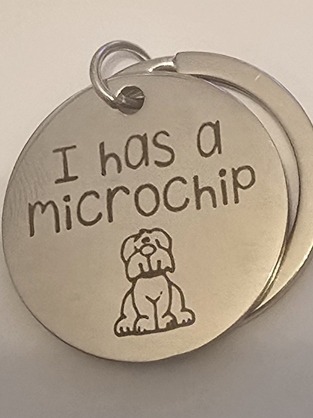 'I has a microchip' Engraved Pet ID Tag - Silver